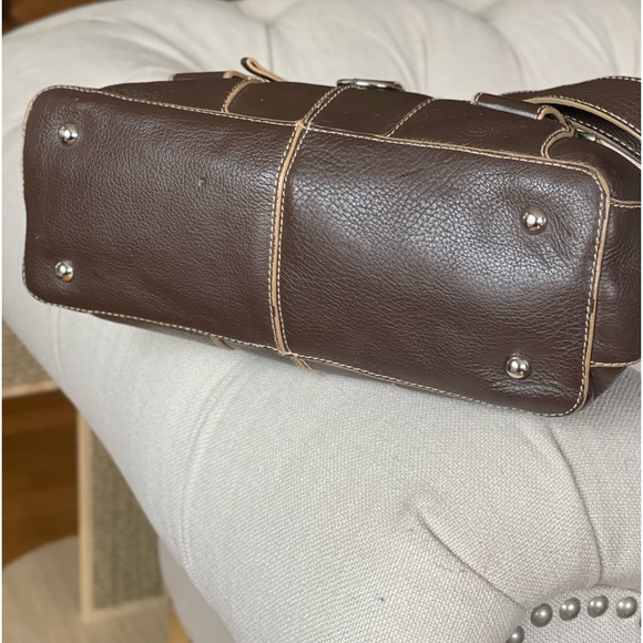 FORTUNA VALENTINO BROWN LEATHER HANDBAG DETACHABLE STRAP CROSSBODY SATCHEL PURSE - Picture 3 of 13